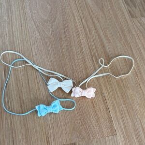 Set of Blue, White, and Pink Felt Bow Headbands for Baby Girls